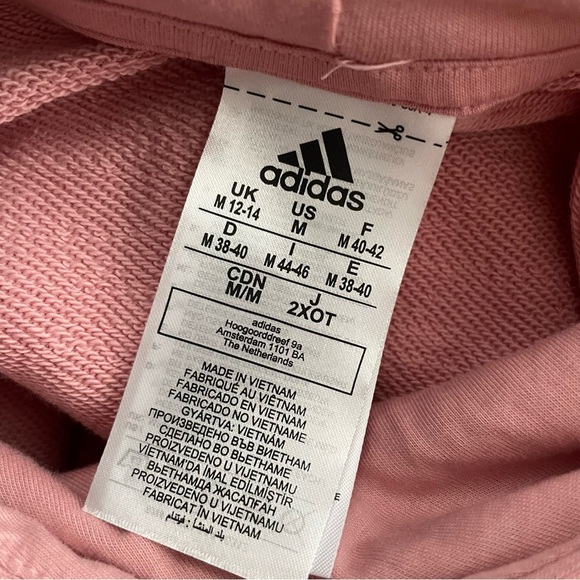 Adidas Essentials 3 Stripe Cropped Hoodie Pink Pullover Womens Size Medium - Picture 2 of 7